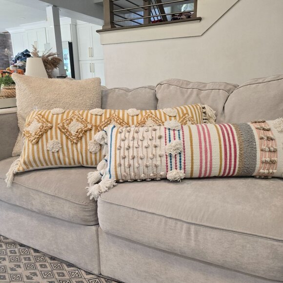 Decorative Boho Lumbar Pillow Set With Fringe & Tassels 12in x 36in & 15in x 38i - Picture 10 of 16